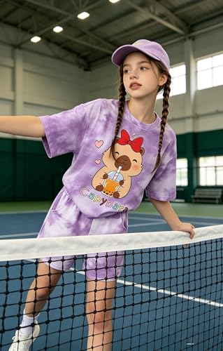 Image of Girls Clothes 2PCS Butterfly Print Short Sleeve T-Shirt + Shorts Set Teen Tween Girls Summer Outfits Set