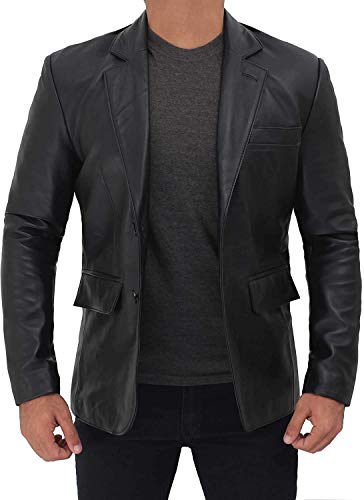 Image of fjackets Mens Leather Blazer Jacket - Real Lambskin Leather Sport Coat, 2-Button, Fully Lined, Business to Weekend