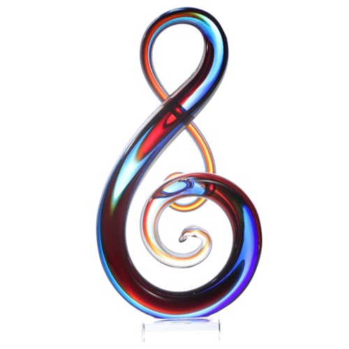 Luxury Lane Hand Blown Treble Sommerso Art Glass Sculpture for Home Decor Red Blue 14 inch Tall Centerpiece Table Decoration