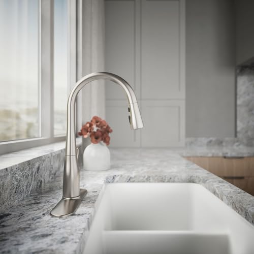Image of KOHLER K-597-VS Simplice Pull Down Kitchen Faucet, 3-Spray Faucet, Kitchen Sink Faucet with Pull Down Sprayer, Vibrant Stainless