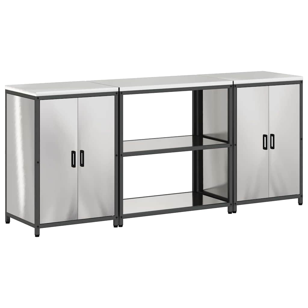 HATTEM 3-TLG Küchenschrank Set Edelstahl Silber