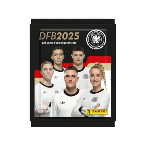 DFB 2025 – Panini – 5x Stickerpackungen | 150 Jahre Fußballgeschichte | Deutsche Ausgabe + Heartforcards® Versandschutz