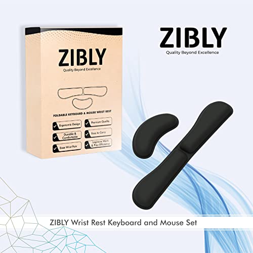Zibly Wrist Rest Keyboard And Mouse Set - Anti-Skid Non Slip Ergonomic Wrist Cushion Support Pad - Easy Typing,Pain Relief - Premium Memory Foam For Work From Home Gaming Computer Laptop (Black) #TOP3