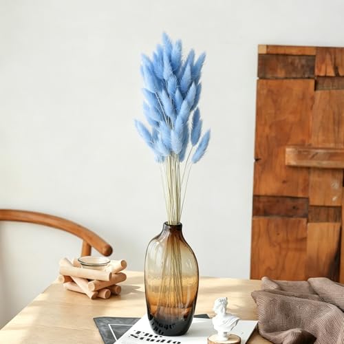 120 Stück Pampasgras Hellblau, 40 cm Länge Trockenblumen, Natürliches Material Boho Deko, Dekoblumen für Hochzeit, Party, Wohnzimmer, Vase & DIY (Hellblau)