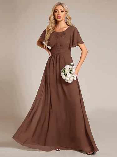 Image of Ever-Pretty Women's Spring Elegant Round Neck Short Sleeve Chiffon Empire Waist Floor Length Formal Dresses Bridesmaid Dress