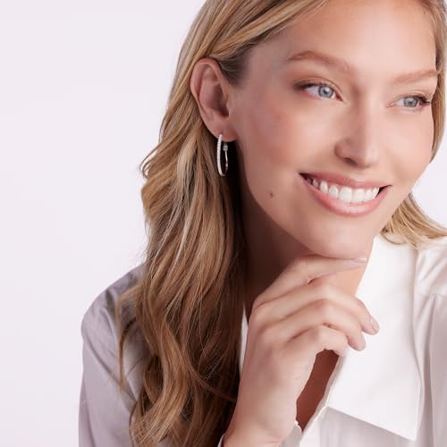 JTV 3.6 ct Cubic Zirconia Hoop Earrings for Women - Rhodium-Plated Sterling Silver - Tarnish-Resistant, Lightweight Elegant Hoops with Secure Clasp - Gift Box Included - Hoop Single Set2