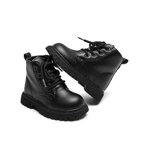 Komfyea Autumn Leather Combat Zipper Lace Up Boots （Toddler/Little Kids） Children Winter Ankle Boots2