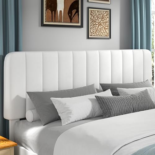 Image of VECELO King Size Bed Frame with Upholstered Headboard, Velvet Platform Bedframe Mattress Foundation, Strong Wood Slat Support, No Box Spring Needed,White