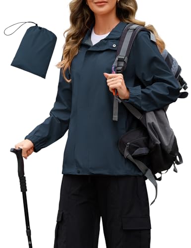 Durio Regenjacke Damen Wasserdicht Faltbar Atmungsaktiv Dünne Regenjacke mit Kapuze Leichte Jacke für Frauen Übergangsjacke Fahrrad Sportjacke 5000mm