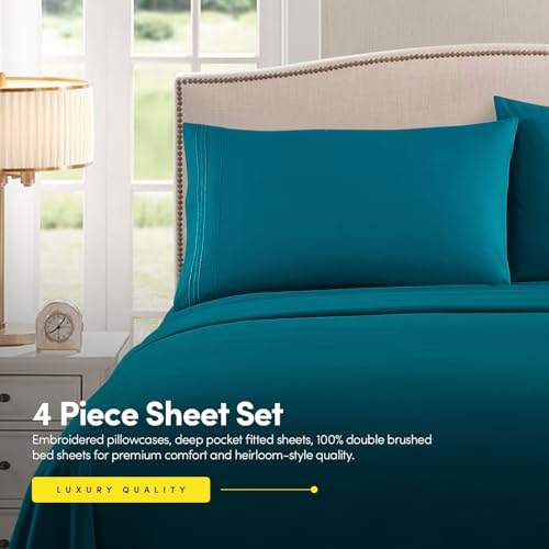 Image of 1500 Supreme Collection Queen Sheet Sets Teal - Luxury Hotel Bed Sheets and Pillowcase Set for Queen Mattress - Extra Soft, Elastic Corner Straps, Deep Pocket Sheets, Queen Teal