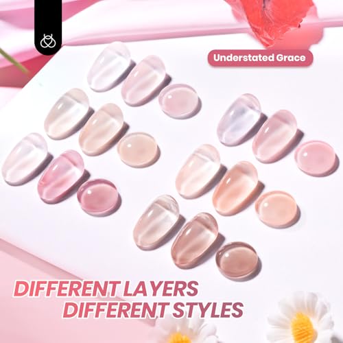 Image of Beetles Jelly Gel Nail Polish Set - 6 Colors Neutral Sheer Nude Pink Brown Gel Polish Kit Soak off UV Nail Concealer Gel Understated Grace French Nail Art Salon DIY Gift for Women