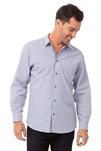 Chef Works Men's Modern Gingham Long Sleeve Dress Shirt, Strong Blue, 3X-Large #TOP6