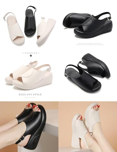 BlackeEight Women's Lightweight Wedge Sandals,Summer Peep-Toe Slingback Buckle Ankle Strap Comfortable Platform Casual Dressy Shoes3