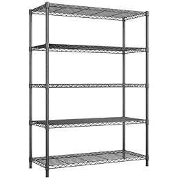 REIBII 72''H Metal shelving 5 Tire Storage Shelves for Garage Shelving Adjustable Wire Shelving Rack Heavy Duty Shelving Unit for Kitchen, Pantry, Laundry Room, Garage, Commercial, 72''H X36''W X14''D