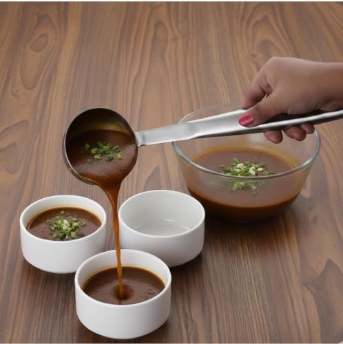 Image of Stainless Steel Wok Spatula and Ladle Set with Wooden Handles 2 Piece Cooking Tool Set for Stir Fry Deep Fry and Serving (Steel Big Ladle)