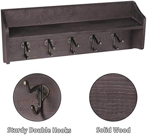 LAVIEVERT Coat Hooks with Storage Shelf Wall-Mounted, Rustic Wood Hanging Coat Rack with 5 Vintage Metal Hooks for Entryway, Living Room, Kitchen, Bathroom