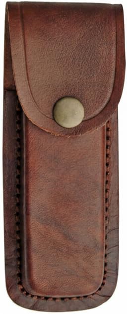 SZCO 5-Inch Brown Leather Knife Sheath – Top Grain Leather Pouch with Belt Loop – Secure Snap Closure for Folding Knives & Multi-Tools