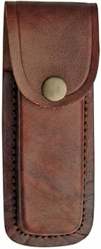 SZCO 5-Inch Brown Leather Knife Sheath Top Grain Leather Pouch with Belt Loop Secure Snap Closure for Folding Knives & Multi-Tools