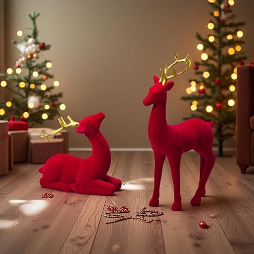 Sculpture de cerf esthétique de Noël | Idée cadeau de vacances rouge et vert