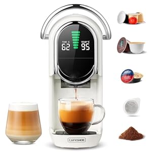 Magician1 Mini Kaffeepadmaschine 5-in-1 für Nespresso, Dolce Gusto, Lavazza A Modo Mio Kapseln, ESE 44 mm Kaffeepads und gemahlener Kaffee, 20Bar, 1450 W, LED-Display, Wasser in einstellbar 7 Stufen