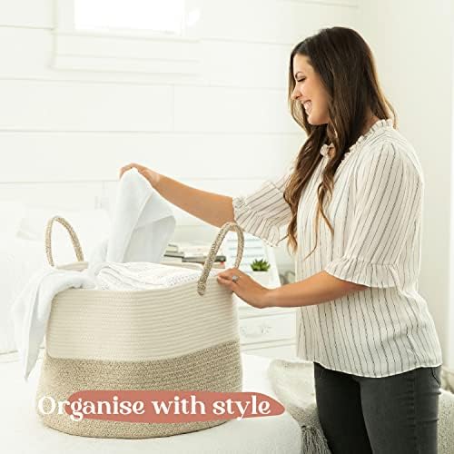 Luxury Little XXXL Nursery Storage Basket, 22 x 22 x 14 inches - 100% Cotton Rope Basket with Handles, Laundry Basket for Toys, Blankets and Pillows - Off White & Beige 7 418TOs7A8LL. AC