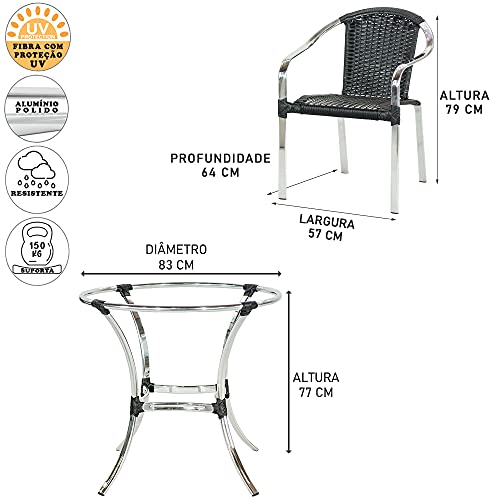 Kit para Piscina com 2 Espreguiçadeiras esteira Catar + Mesa Centro + 4 Cadeiras Tóquio e Mesa Alta