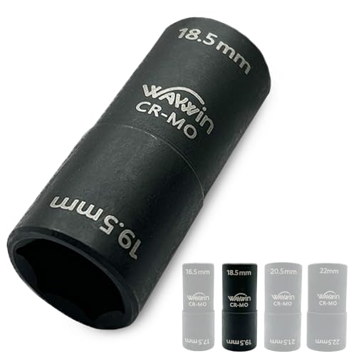 WAYwin 2-1 Double Ended Damaged Wheel Nut Socket 1/2-Inch Impact Socket Wall Impact Flip Socket 18.5 19.5 mm