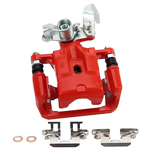 Image of TRQ Rear Right Brake Caliper w /Bracket Performance Red Passenger Side