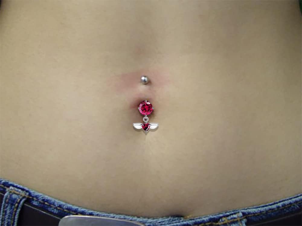 Stylish Flying Heart Dangling Design 925 Sterling Silver with Stainless Steel Belly Ring - Belly Button jewelry - Navel jewelry
