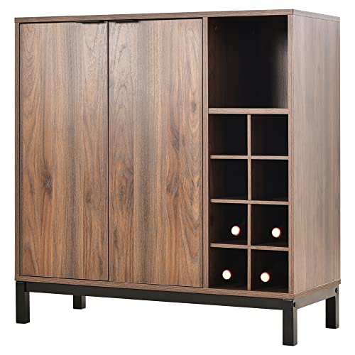 Modern Farmhouse Wood Buffet Sideboards, Coffee Bar Cabinet With Adjustable Shelves And Removable Wine Rack, Dining Room Console,Wine Racks Storage Server, For Dining Room, Living Room (Dark Brown) #TOP3