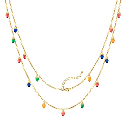 Woworama Christmas Light Necklace For Women Colorful Long Christmas Light Bulbs Necklace Acrylic Christmas Holiday Necklace Novelty Funny Jewelry Gifts Xmas Party Favors #TOP8