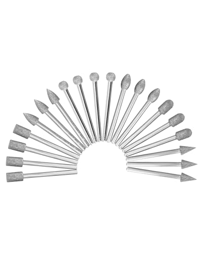 QWORK® 20 pièces ensemble de sculpture sur pierre, jeu de mèches de meulage diamant, tige de 3mm, grain 120, adapté au jade, au verre, aux roches, à la céramique, etc.