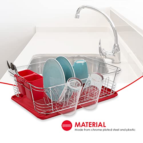 Home Basics 3 Piece Chrome Plated Steel And Plastic Dish Rack (Red) #TOP1