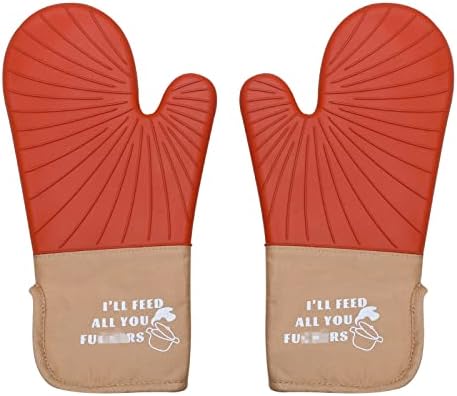 Silicone Oven Mitts with Quilted Liner and Non-Slip Grip, Extra Long Oven Mitts Heat Resistant, Kitchen Mitts Perfect for BBQ, Baking, Cooking and Grilling - 1 Pair 13.6 Inch Orange