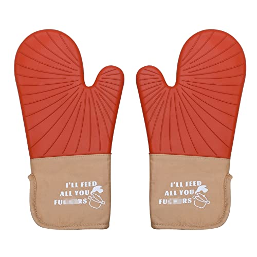 Silicone Oven Mitts With Quilted Liner And Non-Slip Grip, Extra Long Oven Mitts Heat Resistant, Kitchen Mitts Perfect For Bbq, Baking, Cooking And Grilling - 1 Pair 13.6 Inch Orange #TOP24