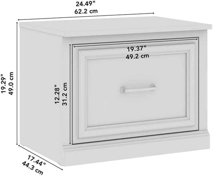 Diagram showing the dimensions of the Bush Furniture Woodland Shoe Bench