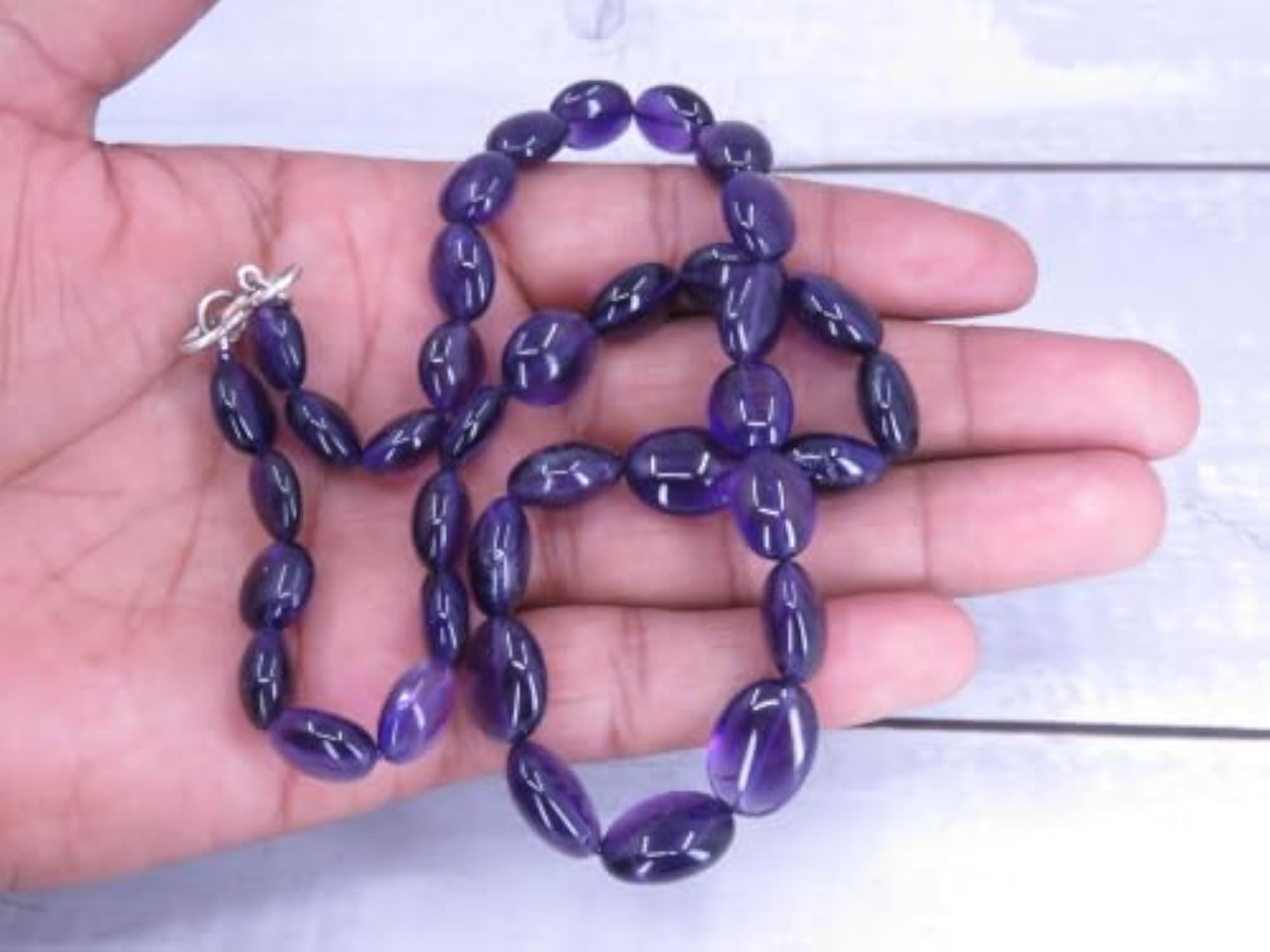 Unisex Purple African Amethyst Beads Necklace, Gemstone