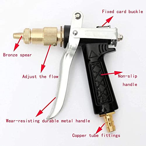 Image of High Pressure Garden Hose Nozzle | Adjustable Twist Water Spray Wand with Brass Connector | Heavy Duty Leakproof Metal Power Washer Nozzle for Car Wash, Gardening, Pet Shower & Home Cleaning