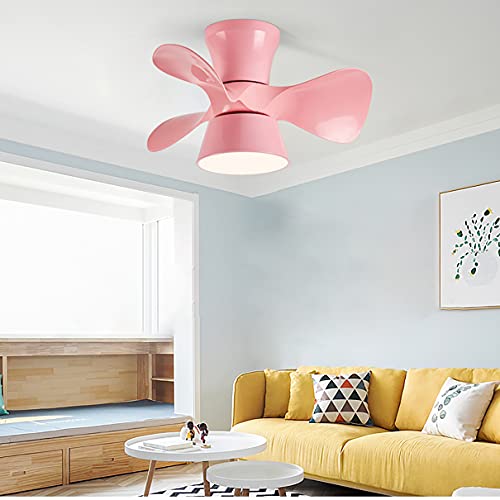 Ventilador de Techo LED Regulable Con Luz y Mando - Lámpara Infantil Silenciosa Para Dormitorio y Sala, Pequeño Moderno Con Temporizador, Rosado