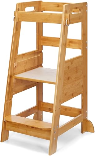 TOETOL Bamboo Toddler Step Stool Kids Kitchen Learning Stool Standing Helper Tower for Toddlers 3...
