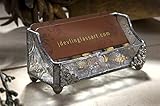 J. Devlin CRD 104 Stained Glass Business Card Holder for Desk – Handcrafted Clear Vintage Textured Glass – Ornate Antique Copper Filigree – Unique Executive Office Decor & Gift for Women