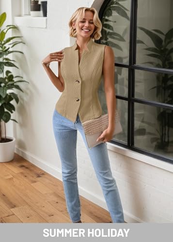 Image of Mina Self Women's 2026 Summer Lightweight Knit Vest Top - Breathable Stretchy Floral Trendy Casual Work Office Slim Waistcoat