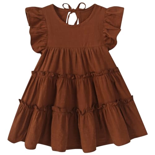 Toddler Baby Girl Dress Summer Cotton Linen Ruffle Halter Sleeveless Kids Casual Beach Party Dresses 1-6 Years