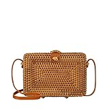 Rectangular Straw Rattan Crossbody Bag for Women | Ata Woven Wicker Boho Basket Square Clutch Purse...