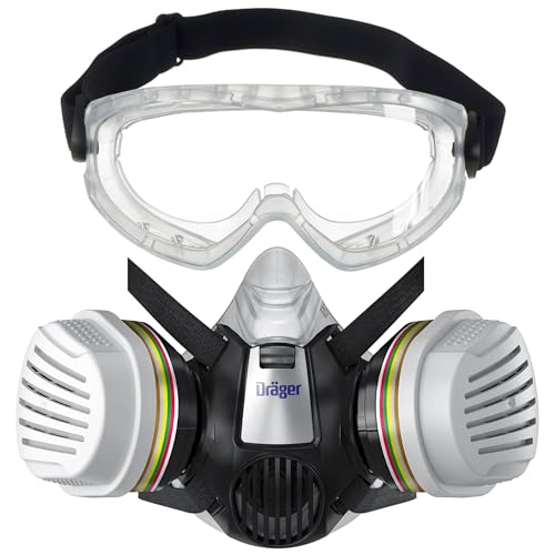 Dräger Juego de media máscara X-plore 3300 para trabajos químicos con gafas de visión total X-pect 4400 y filtro combinado ABEK1 Hg P3, protección contra vapores, gases, partículas y polvo, talla L