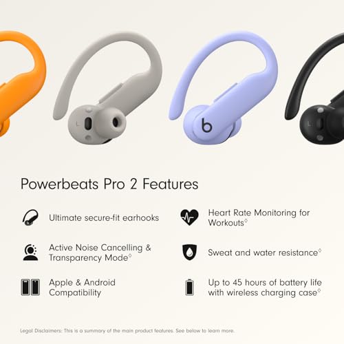 Image of Beats Powerbeats Pro 2 Wireless Bluetooth Earbuds - Noise Cancelling, Heart Rate Monitor, IPX4, Up to 45H Battery & Charging Case, Works with Apple & Android - Hyper Purple (Renewed)