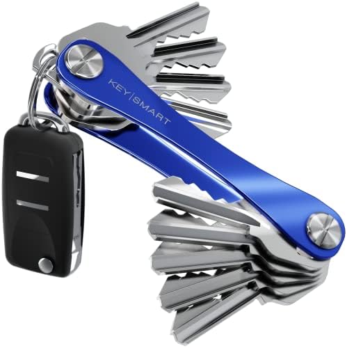 KeySmart Compact Minimalist Pocket-Sized Key Holder and Key Organizer w Expansion Screws, EDC Key Carrier (14 Keys, Blue)