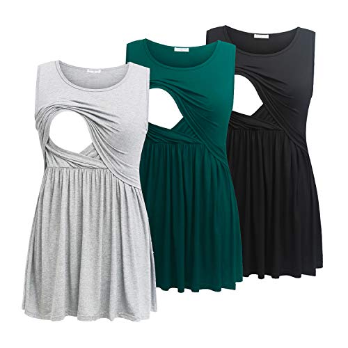 Image of Bearsland Maternity Nursing Tank Tops | Scoop Neck Sleeveless Breastfeeding Pregnancy Clothes 3 Pack