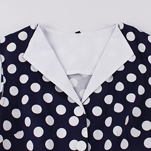 Women Notch Lapel Collar Vintage V-Neck Cocktail Swing Dress 50'S 60'S Polka Dot 1950S Dress Buttons Sleeveless Audrey Hepburn Rockabilly Style Dress Work Church Casual Dress Navy Blue-White Collar Xl #TOP2