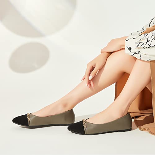 Image of BABUDOG Women's Black Flats Shoes,White Dress Shoes for Women,Crimping Faux Suede Ballet Flats Comfortable